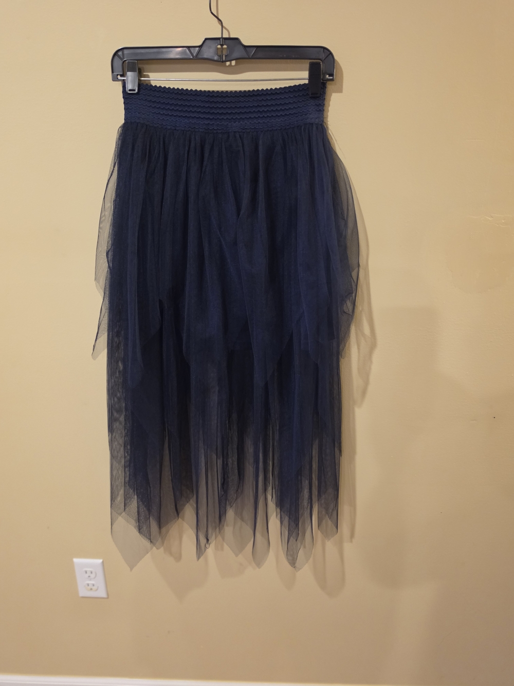 Navy High-Low Tulle Skirt with Smocked Waistband